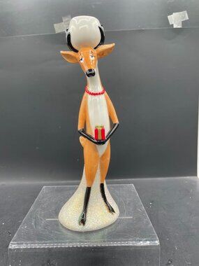2005 Dept 56 Reindeer Games Ceramic Doe Reindeer Taper Candle Stick Holder